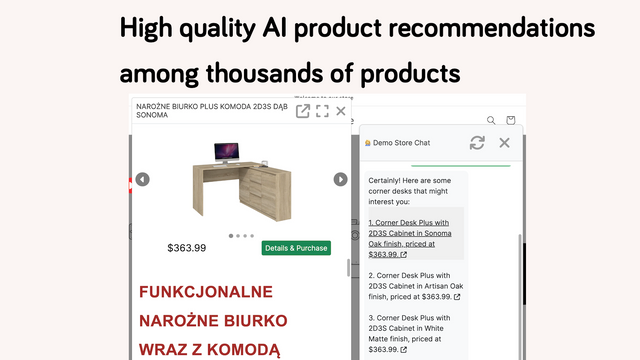 Sugestões automáticas de AI e visualizações de produtos