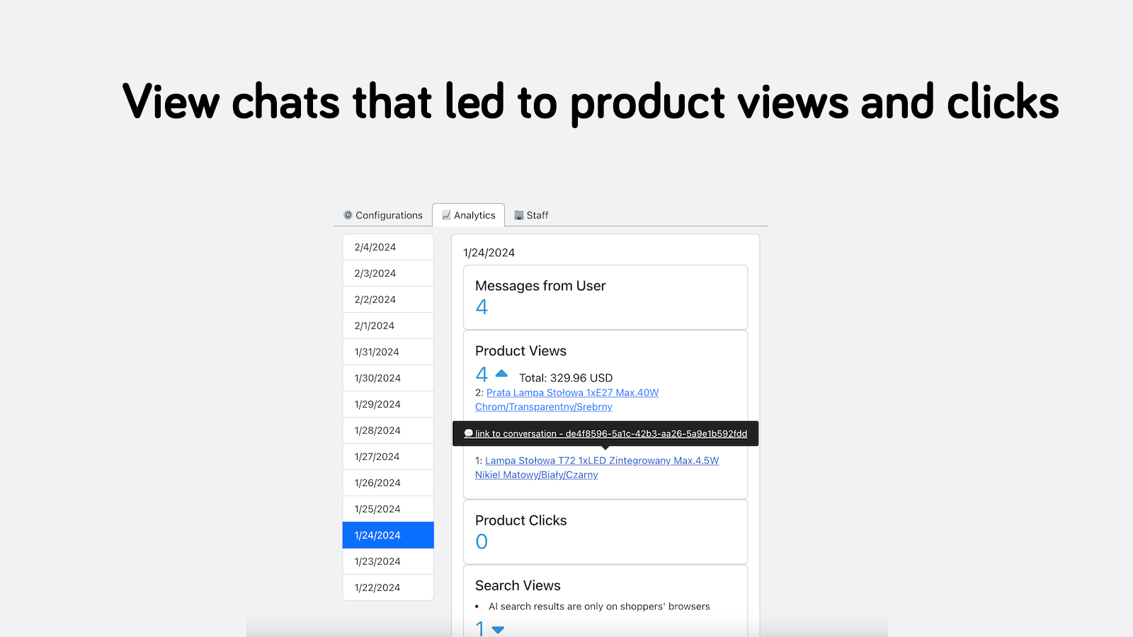 view how many messages led to product views and clicks