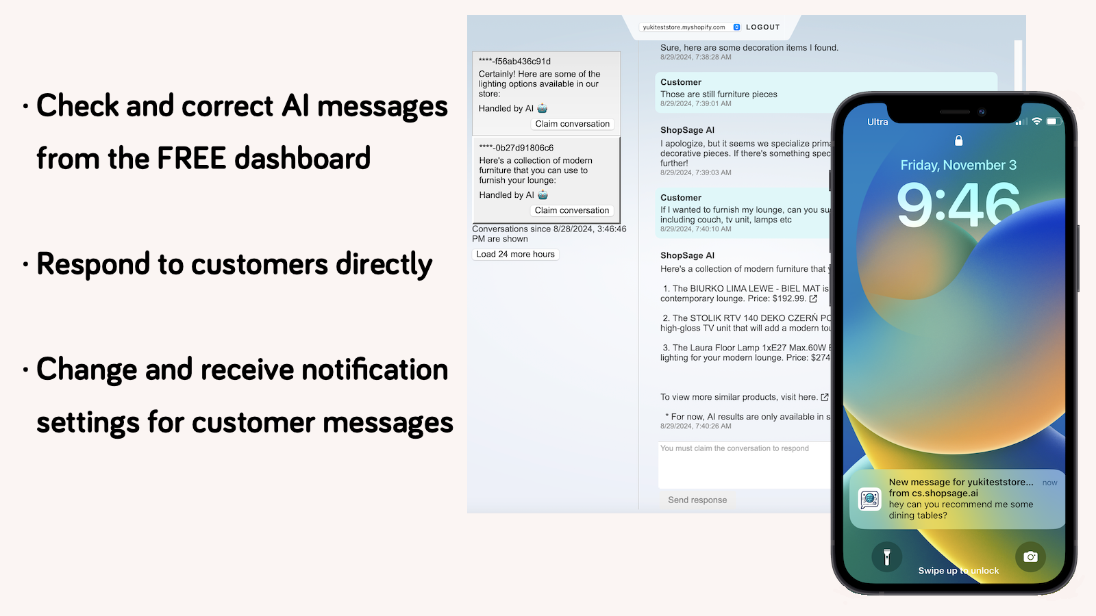 messages dashboard and notification