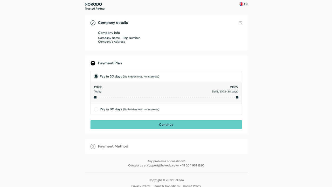 Payment Plan selection