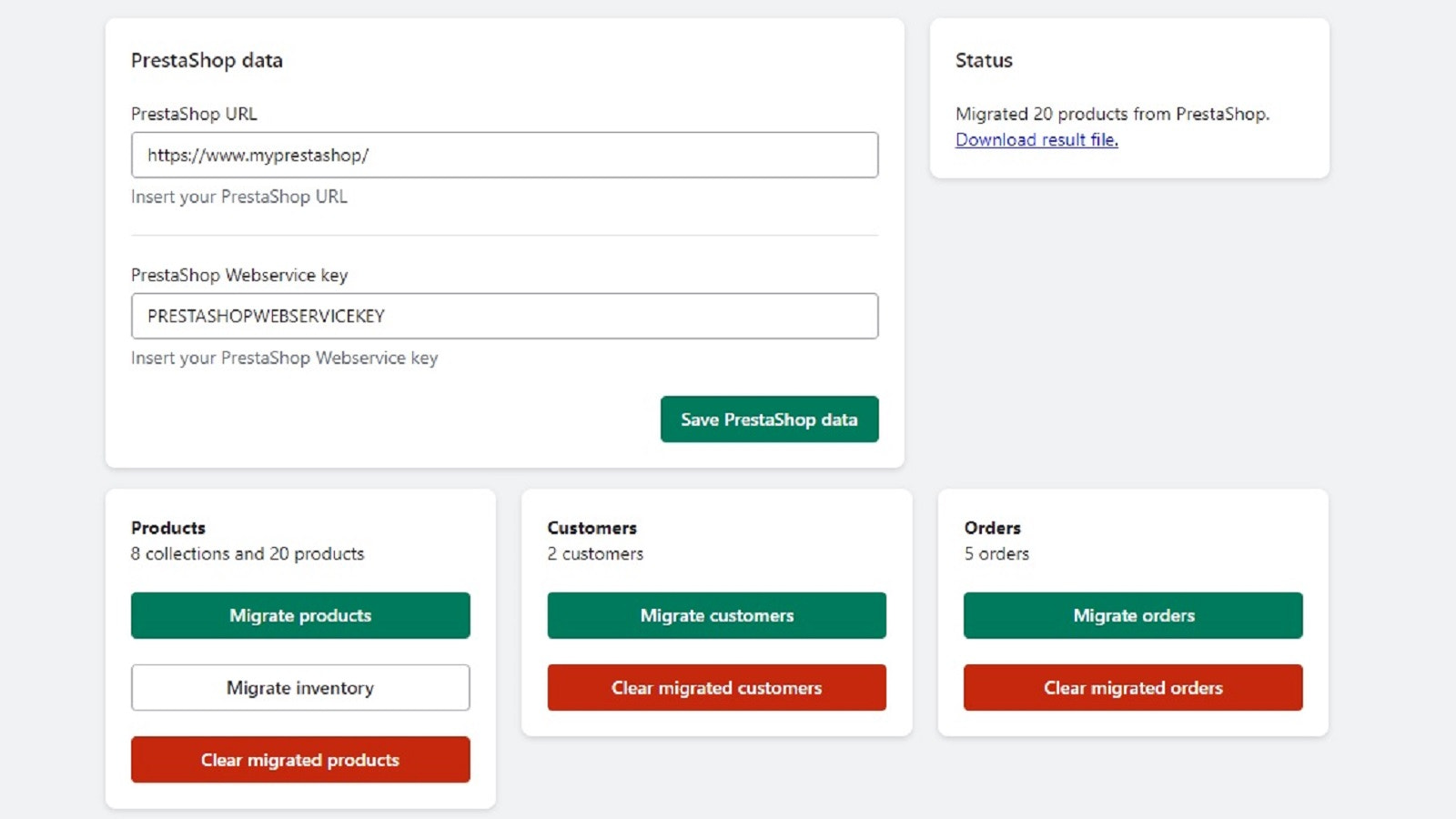 Insert your shop data and get the number of items to migrate