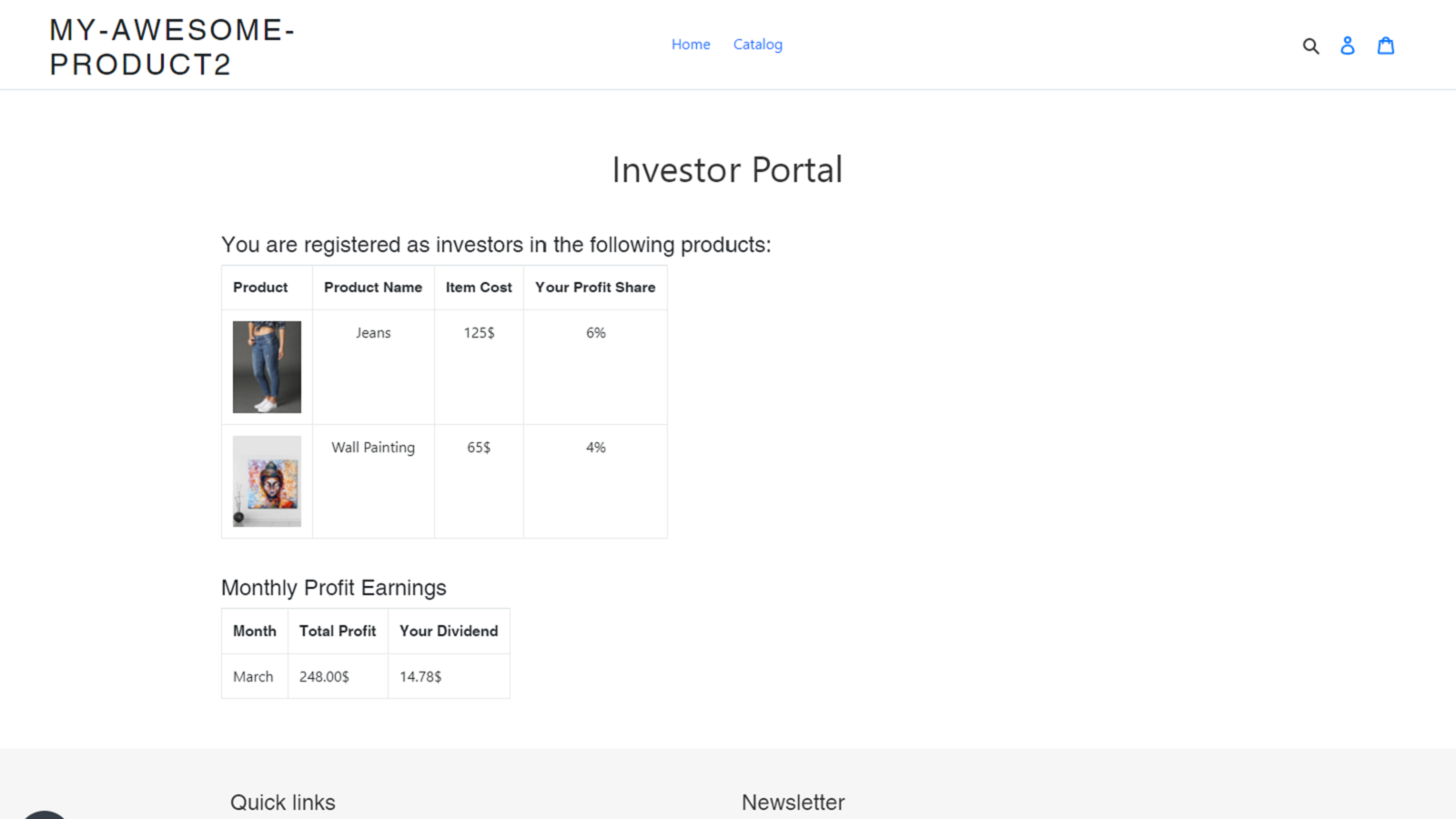 Investor portal på front end af din butik