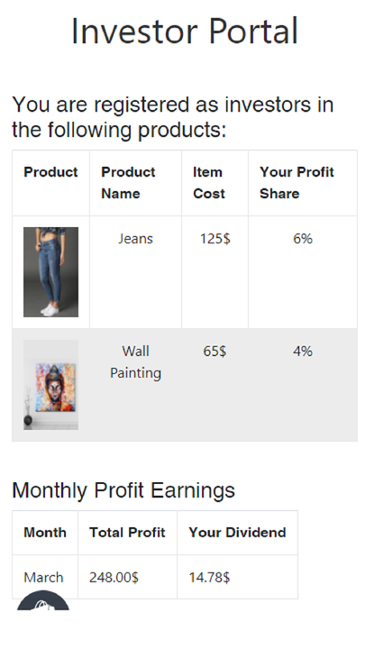Investor portal on mobile on the front end