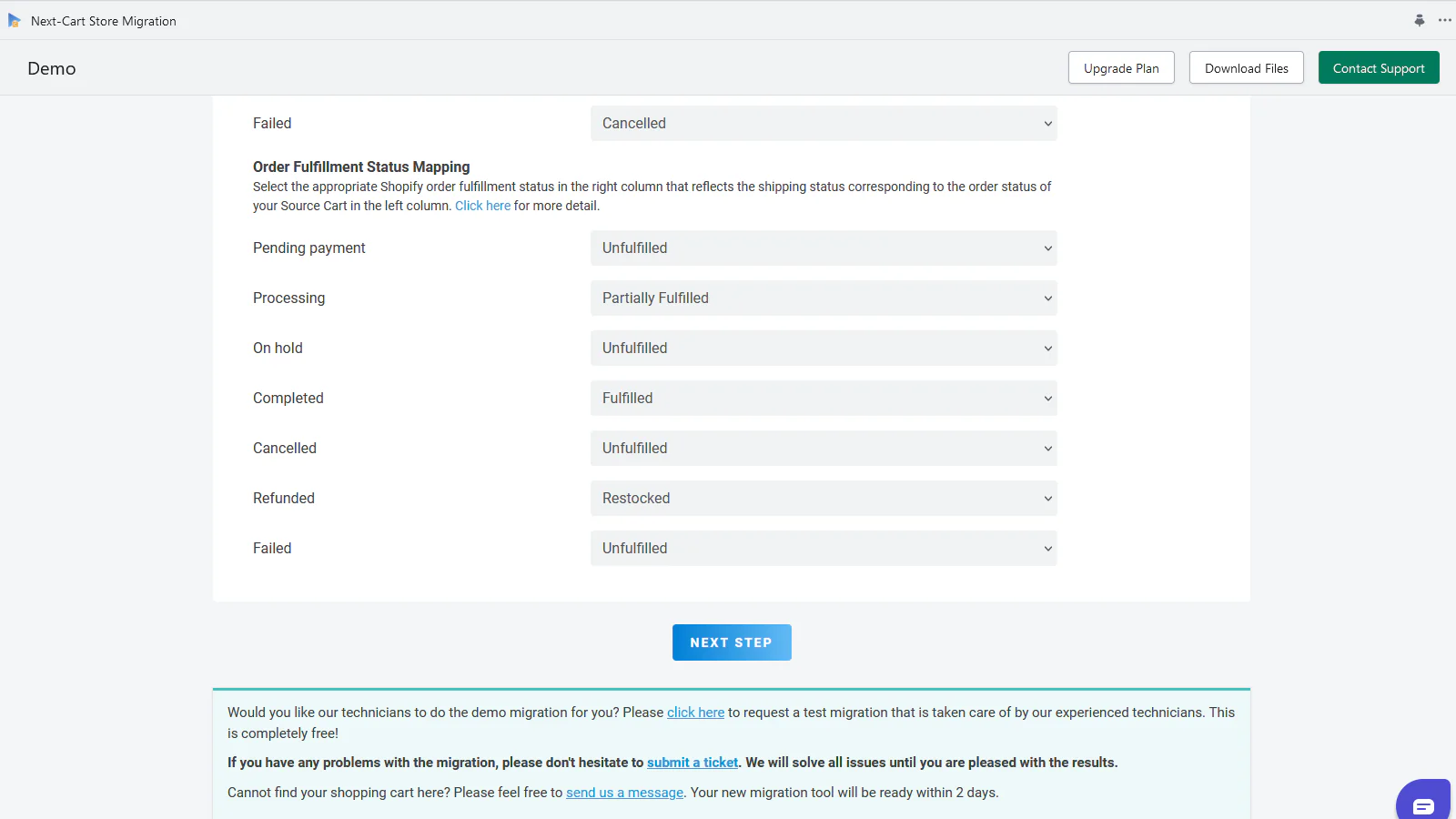 statuts de réalisation de commande de migration de woocommerce à shopify