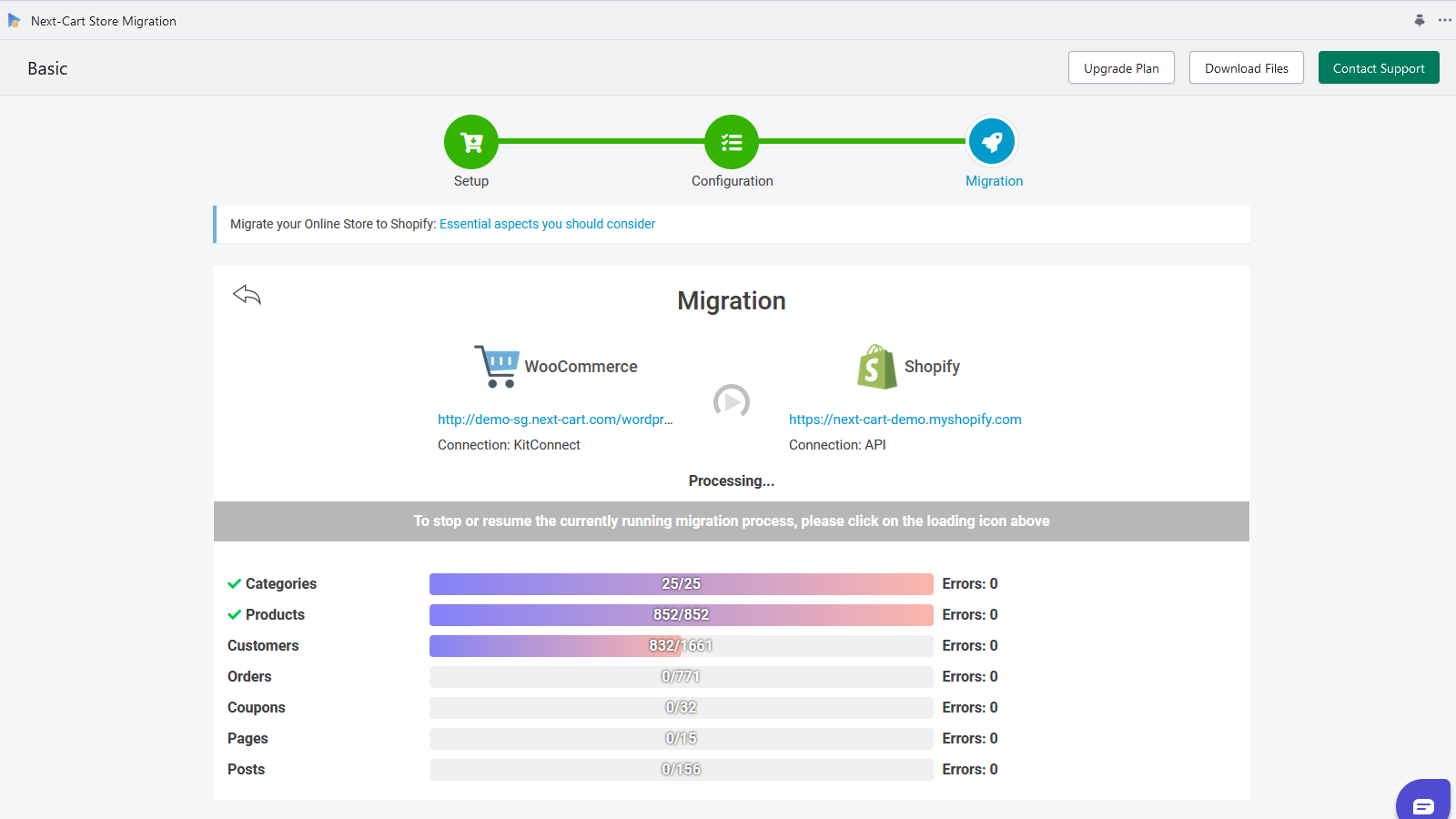 Next‑Cart Store Migration Screenshot