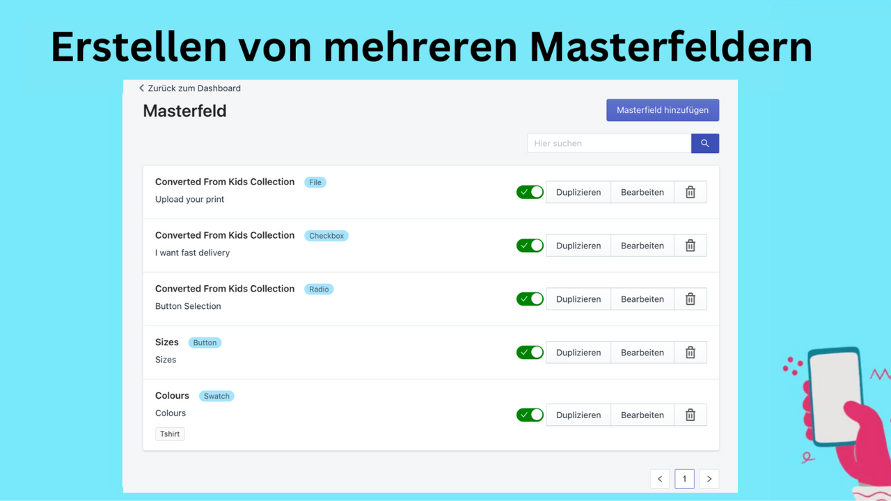 Erstellen von mehreren Masterfeldern