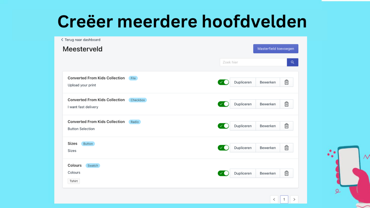 Creëer meerdere hoofdvelden