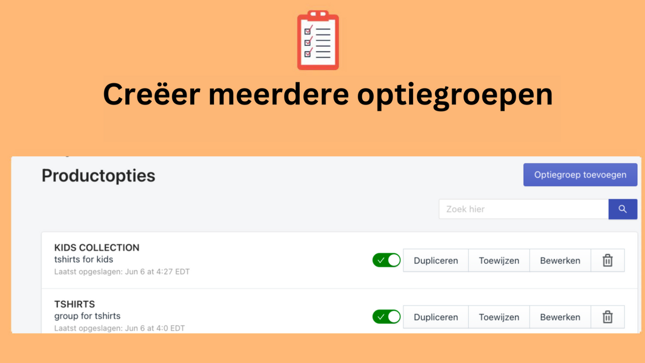 Creëer meerdere optiegroepen