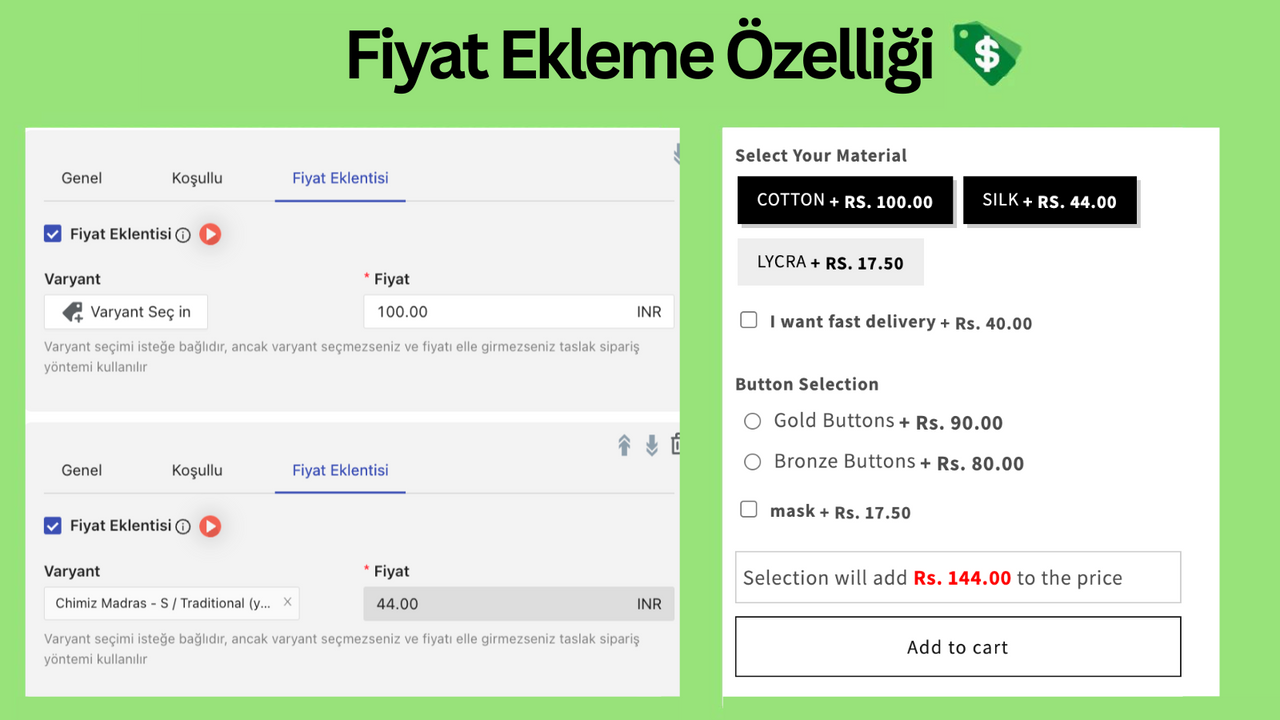 Fiyat Ekleme Özelliği