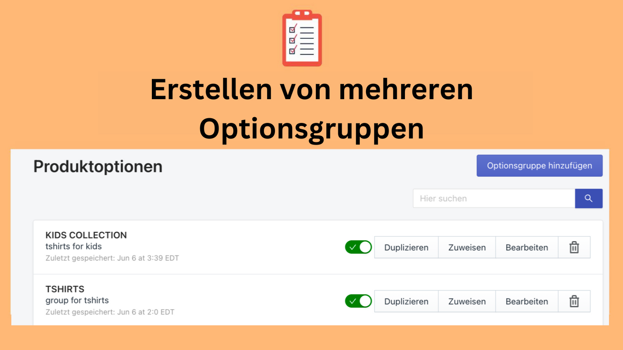 Erstellen von mehreren Optionsgruppen