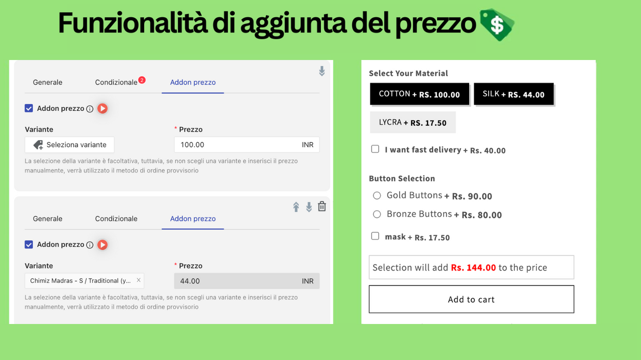 Funzionalità di aggiunta del prezzo