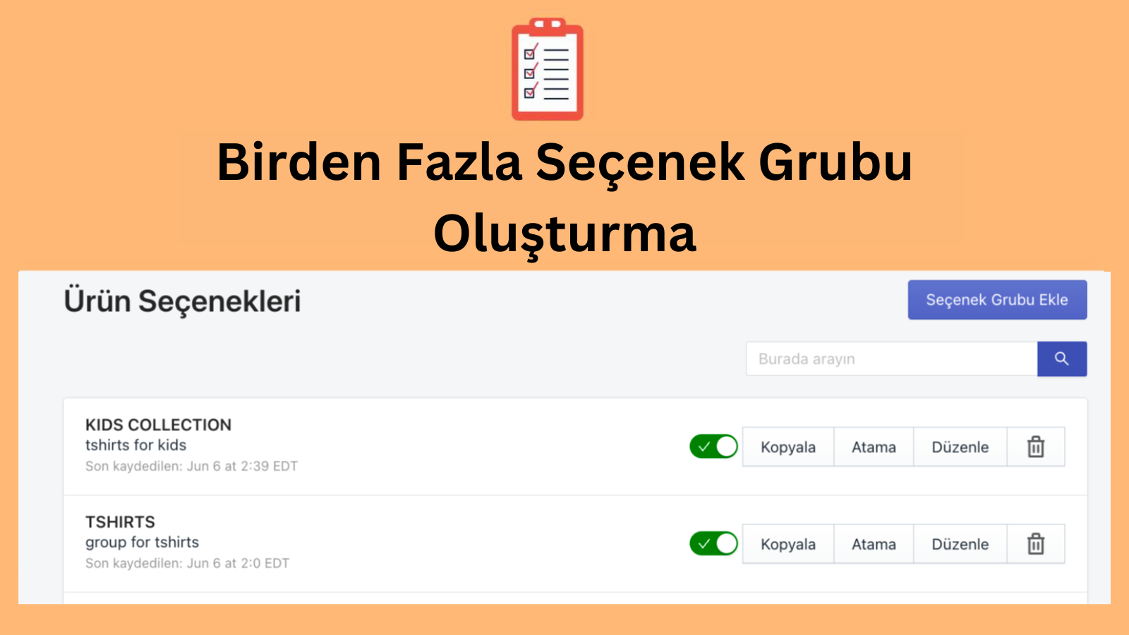 Birden Fazla Seçenek Grubu Oluşturma