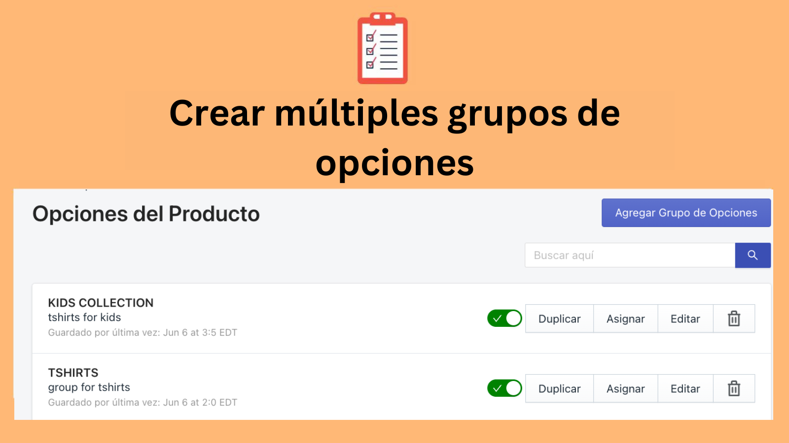 Crear múltiples grupos de opciones