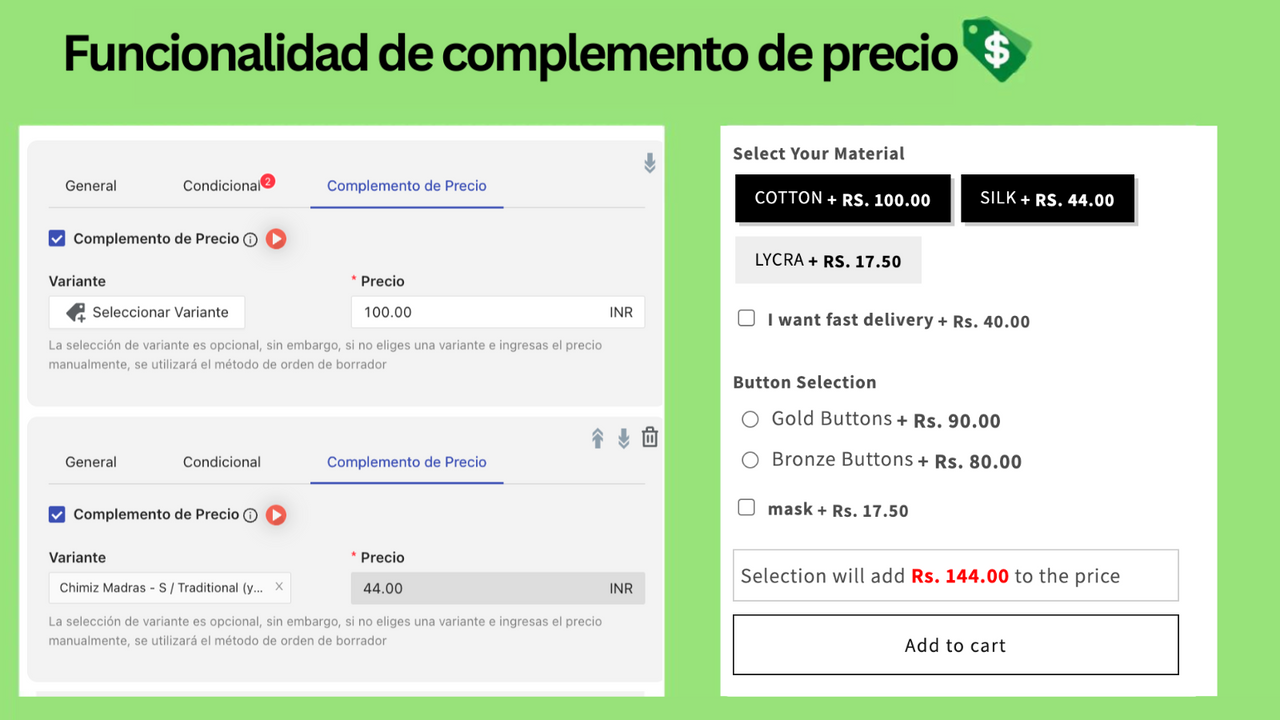 Funcionalidad de complemento de precio