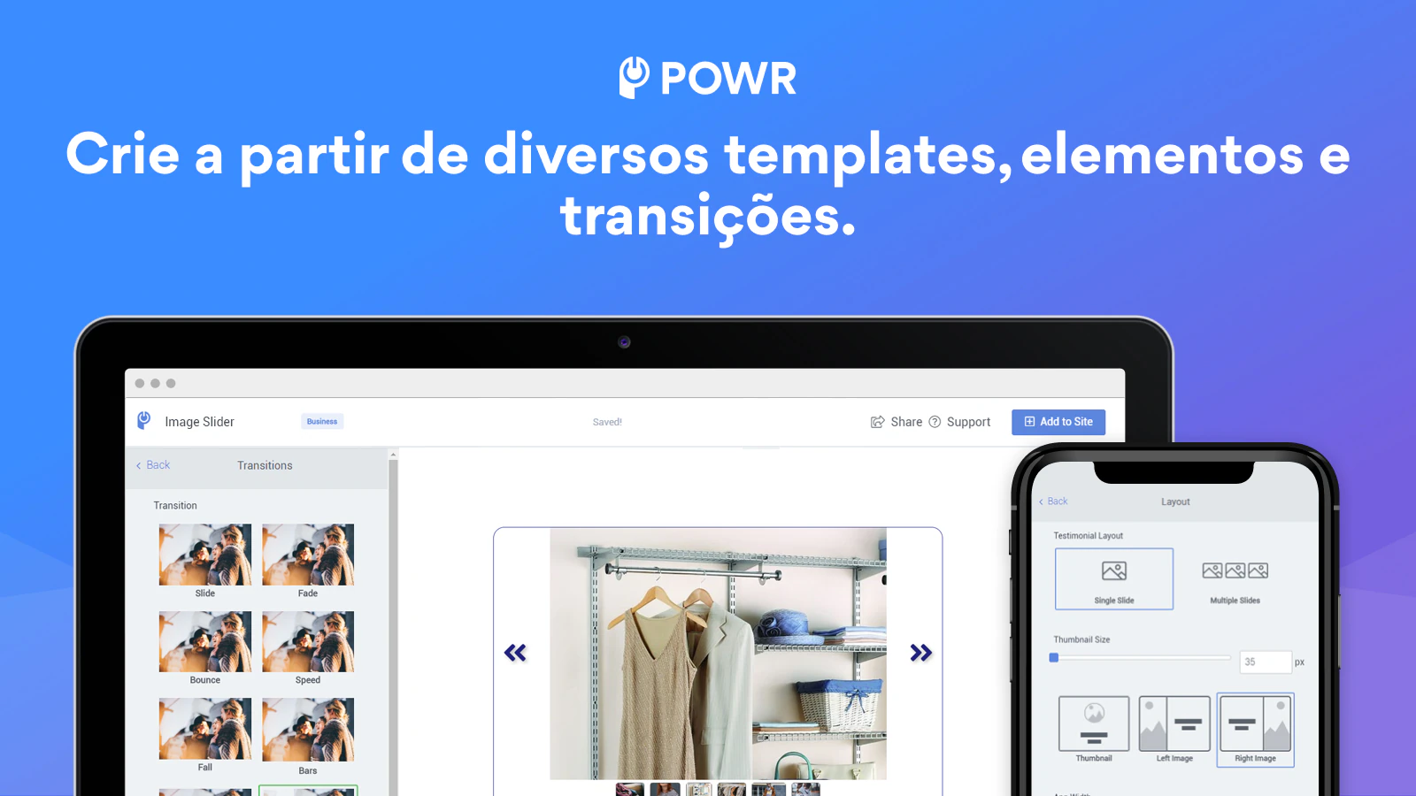 Crie a partir de diversos templates, elementos e transições.