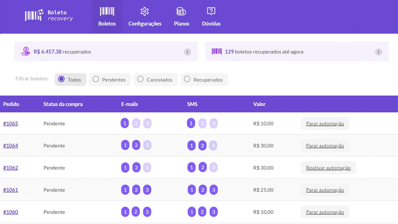 APP de recuperação de boleto e carrinho Shopify