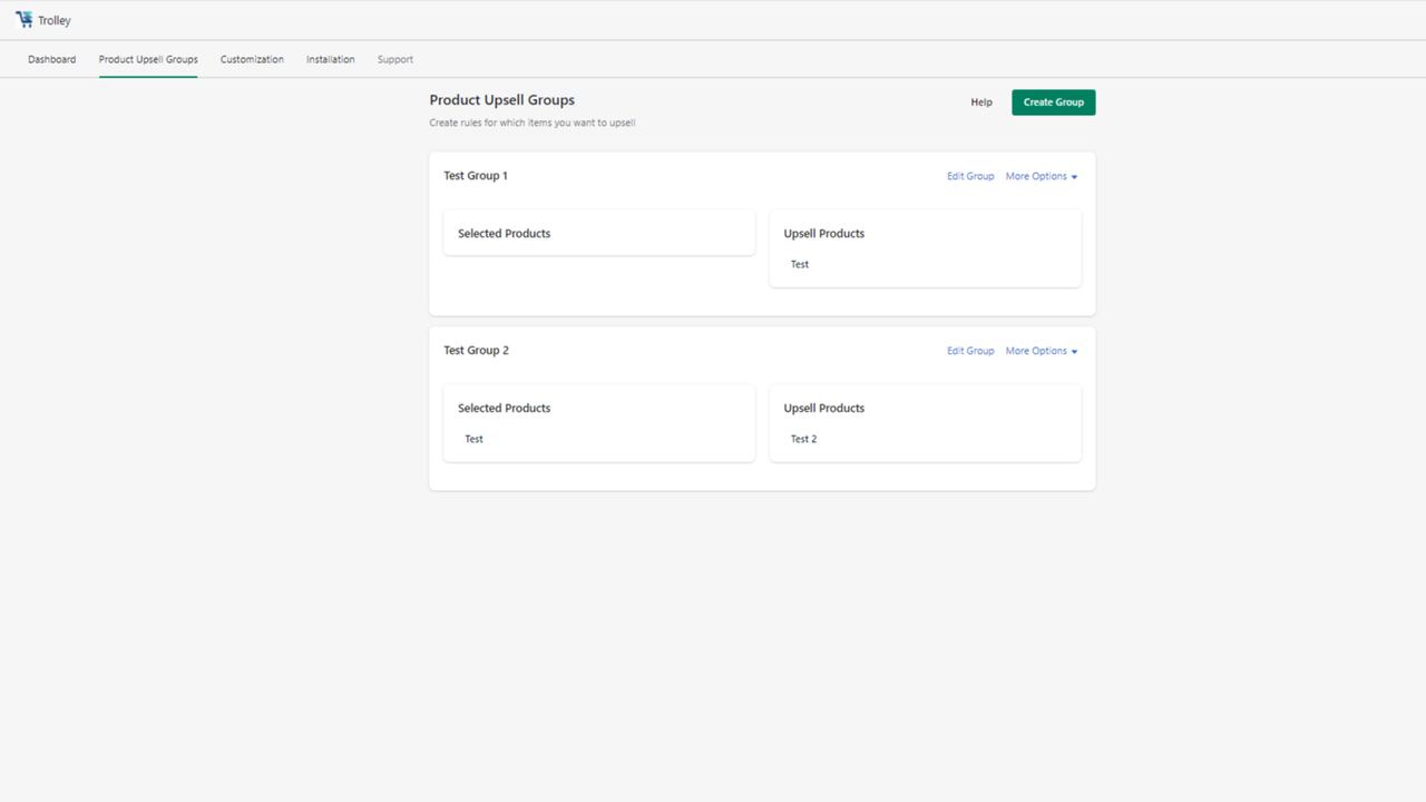Trolley Upsell Groups