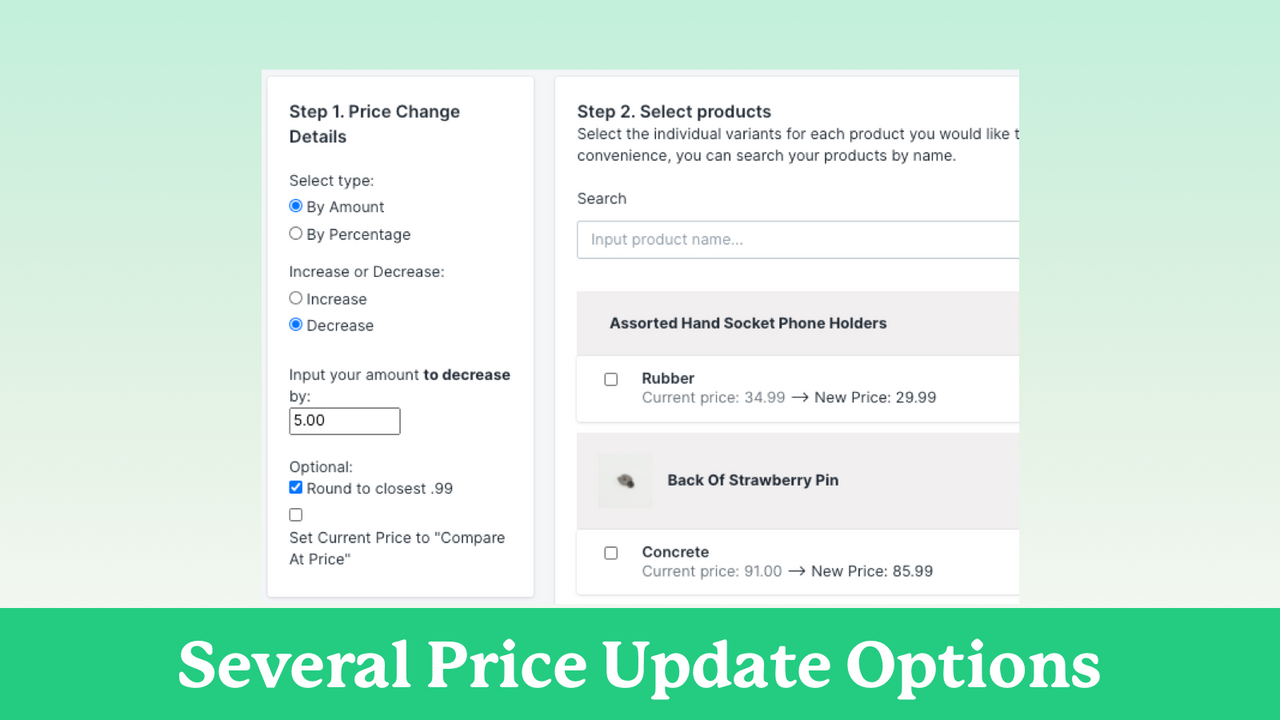 Opciones de actualización de precios