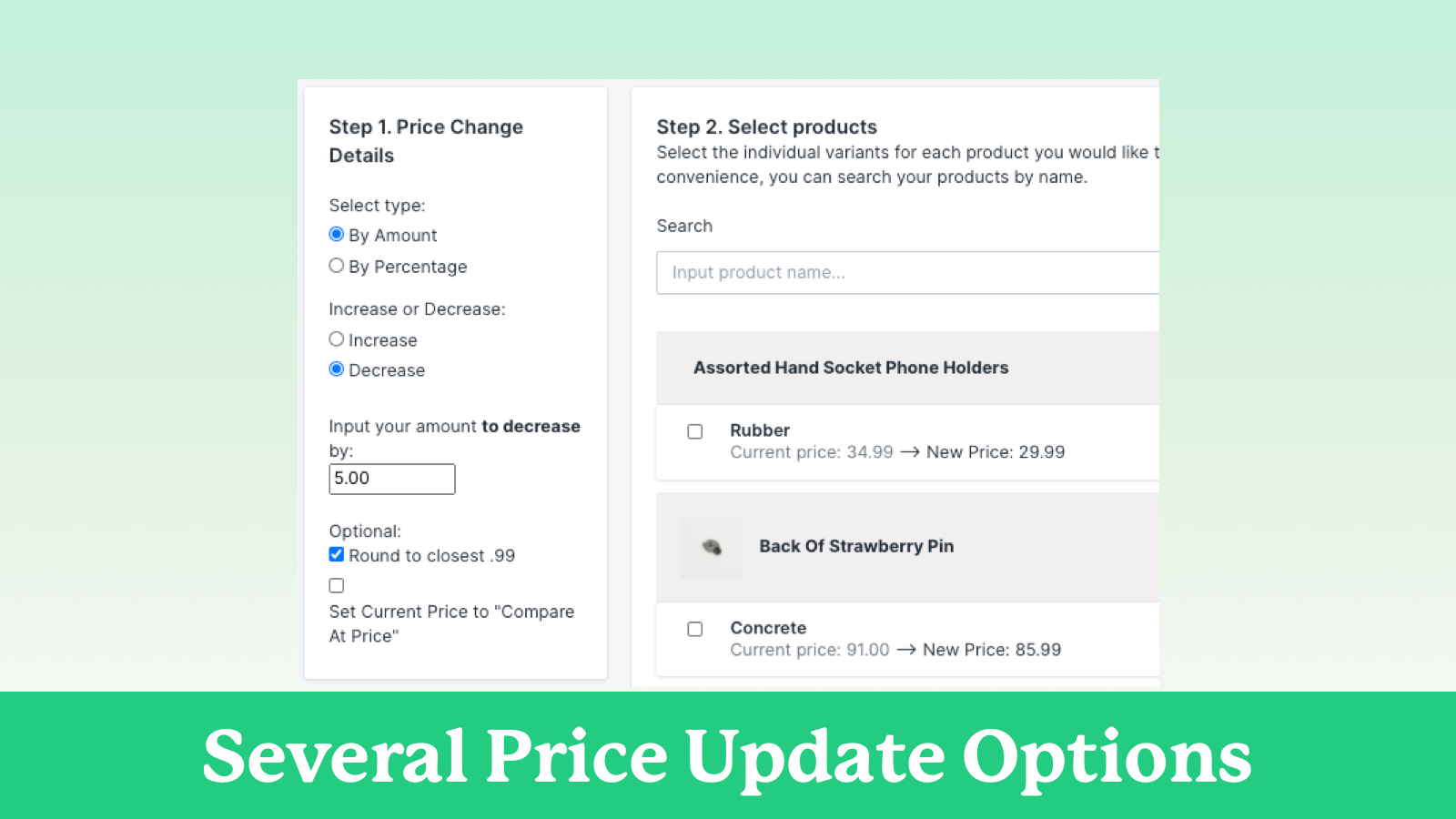 Opciones de actualización de precios