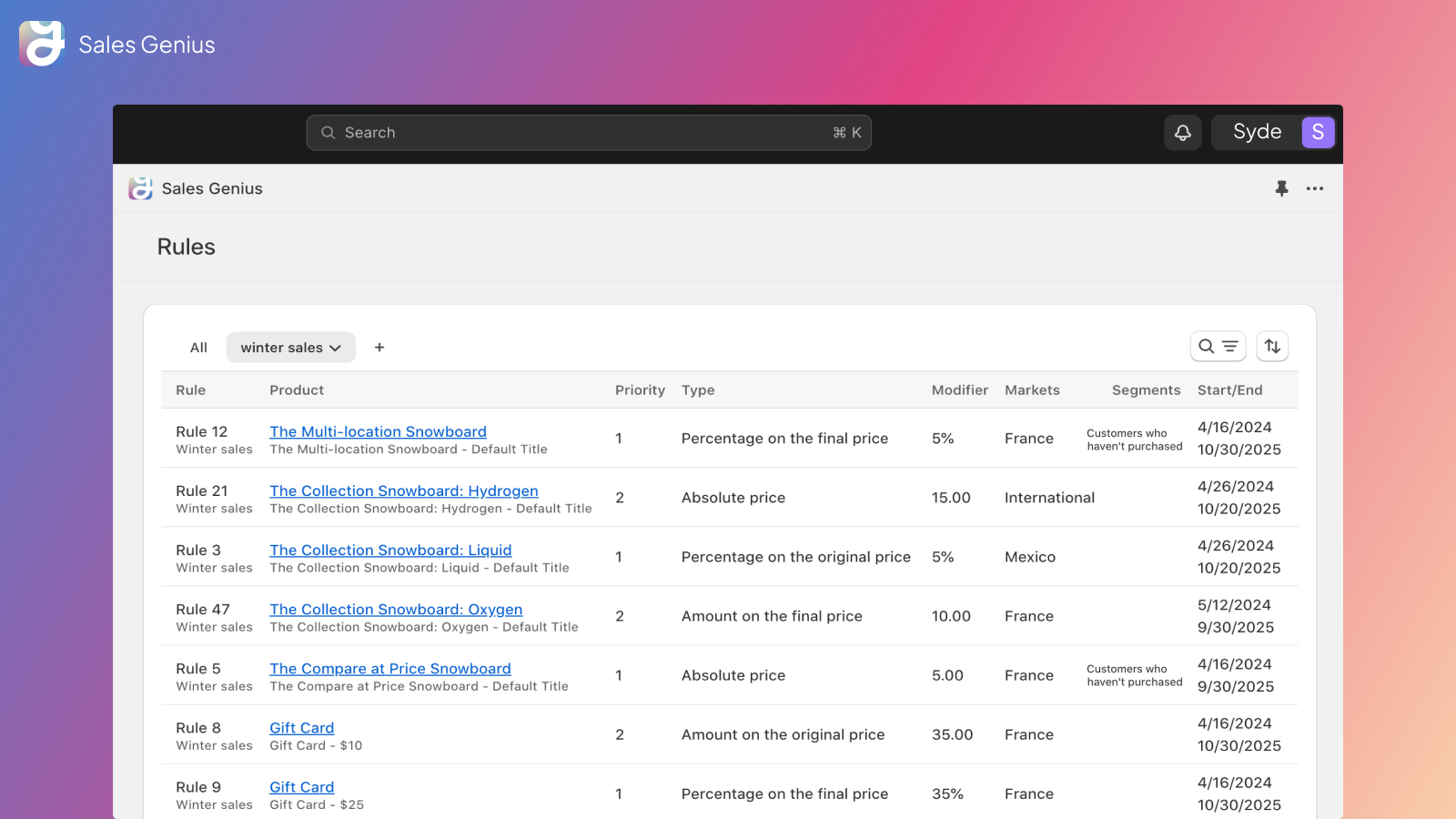 See rules in a table and create views