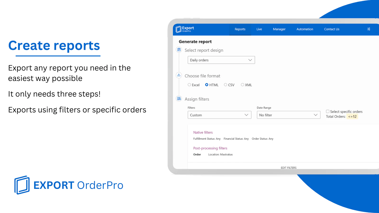 EXPORT OrderPro: Order reports Screenshot