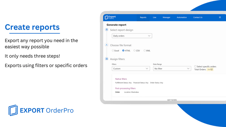 EXPORT OrderPro: Order reports Screenshot