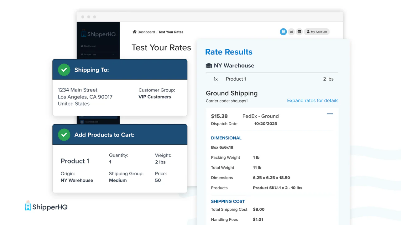 Calculadora de Teste de Tarifas de Envio do ShipperHQ