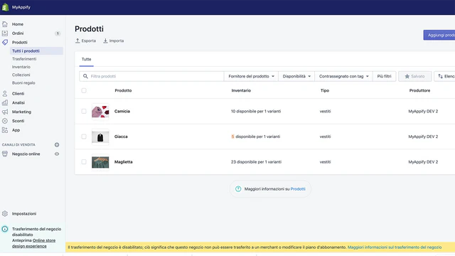 Prodotti Shopify