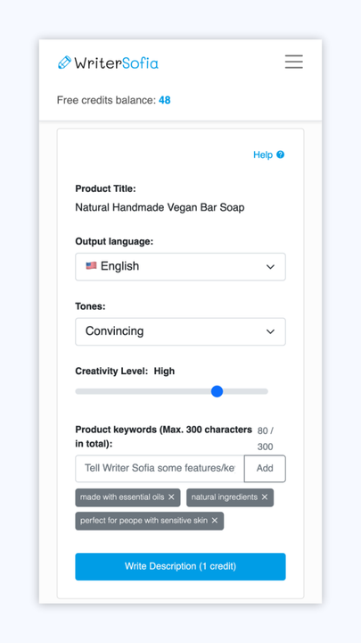 Generate product descriptions - mobile view