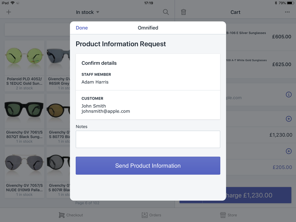 Send product information to customer via POS