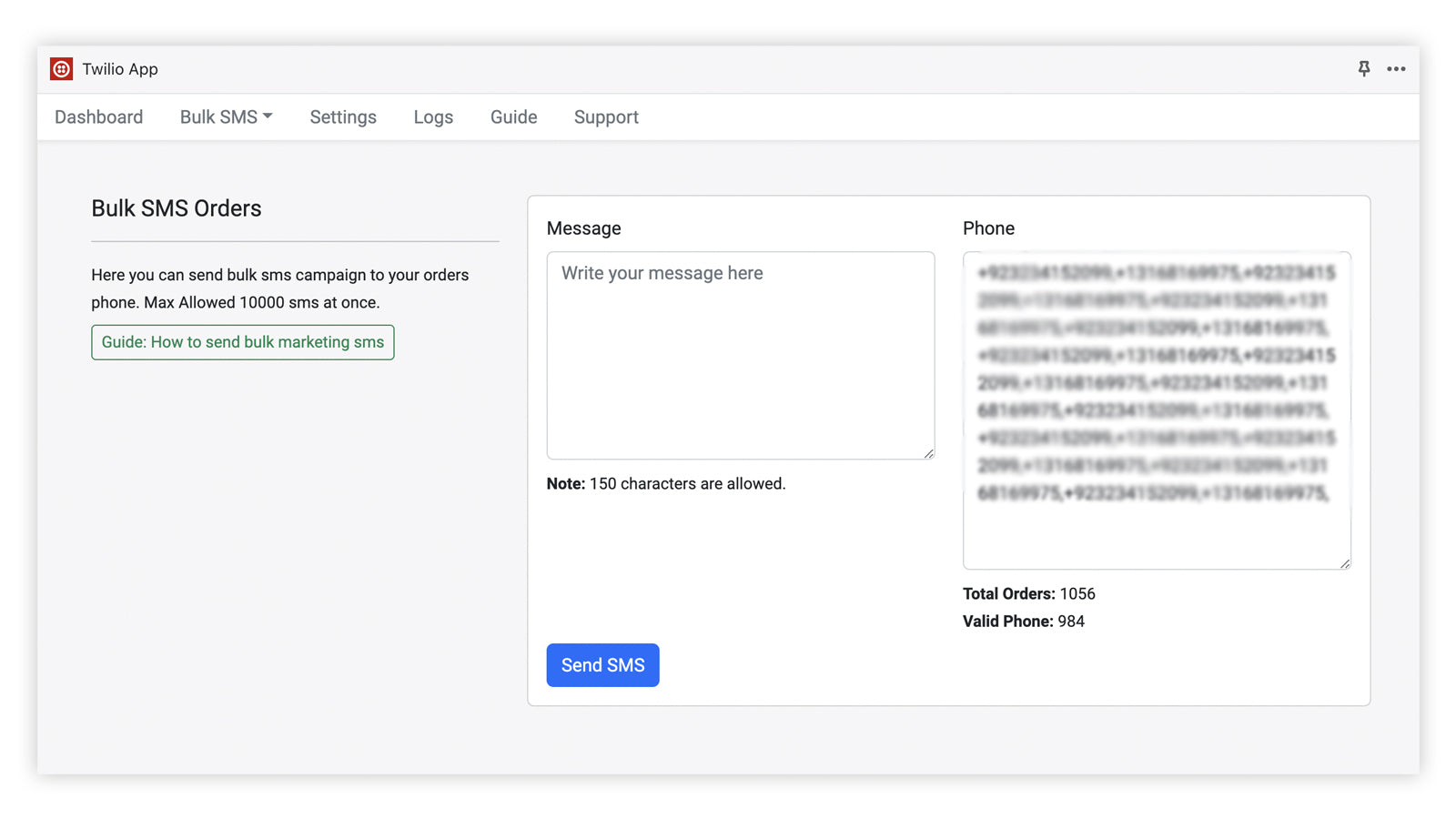 Twilio: Order Alert & Bulk SMS Screenshot