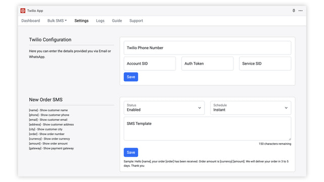 Configuraciones de Twilio