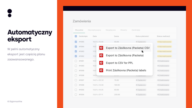 Packeta Automatyczny eksport - Shopify Digismoothie