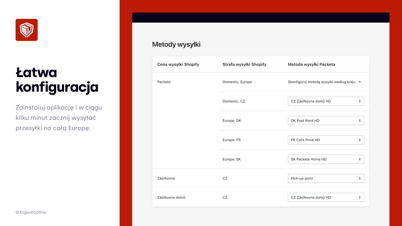 Packeta Łatwa konfiguracja - Shopify Digismoothie