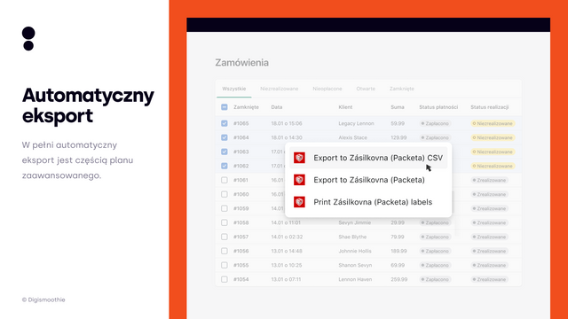 Packeta Automatyczny eksport - Shopify Digismoothie