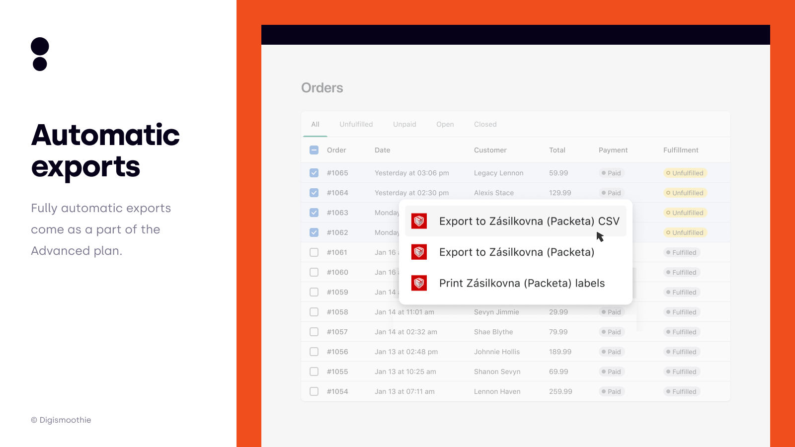 Fully automatic export and import from Shopify to Packeta