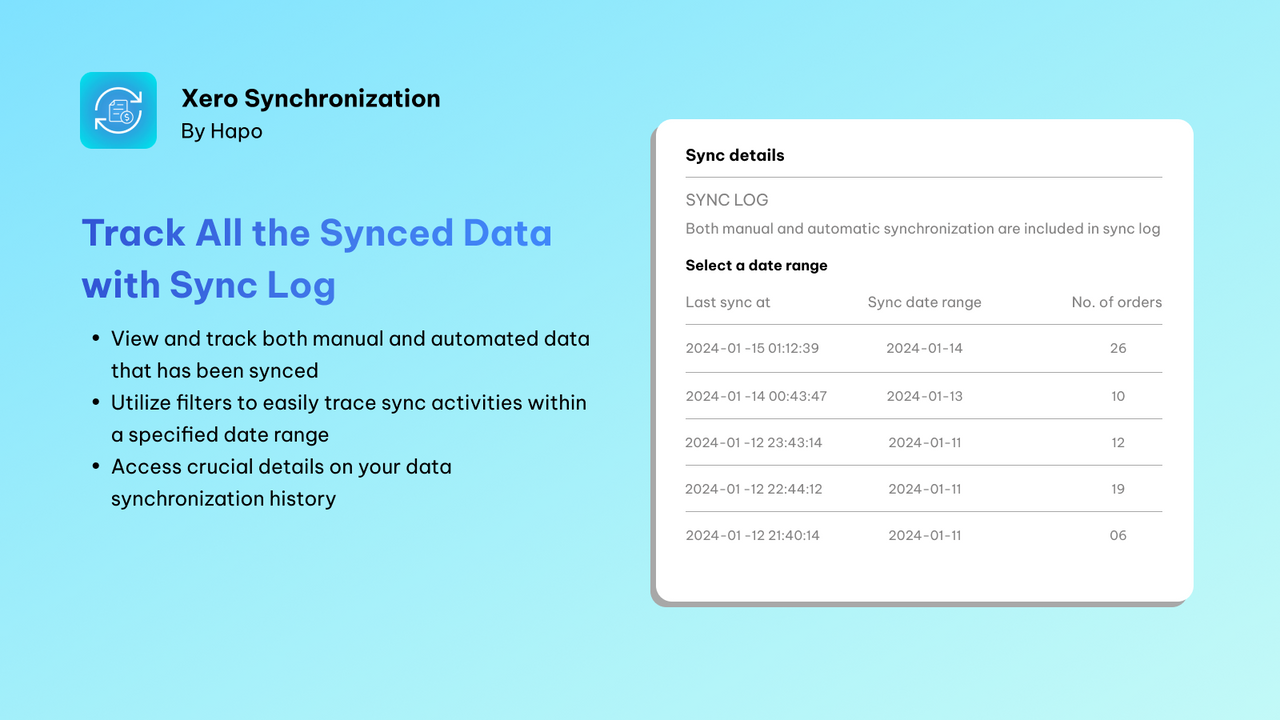 Rastrea todos los datos sincronizados con el registro de sincronización.