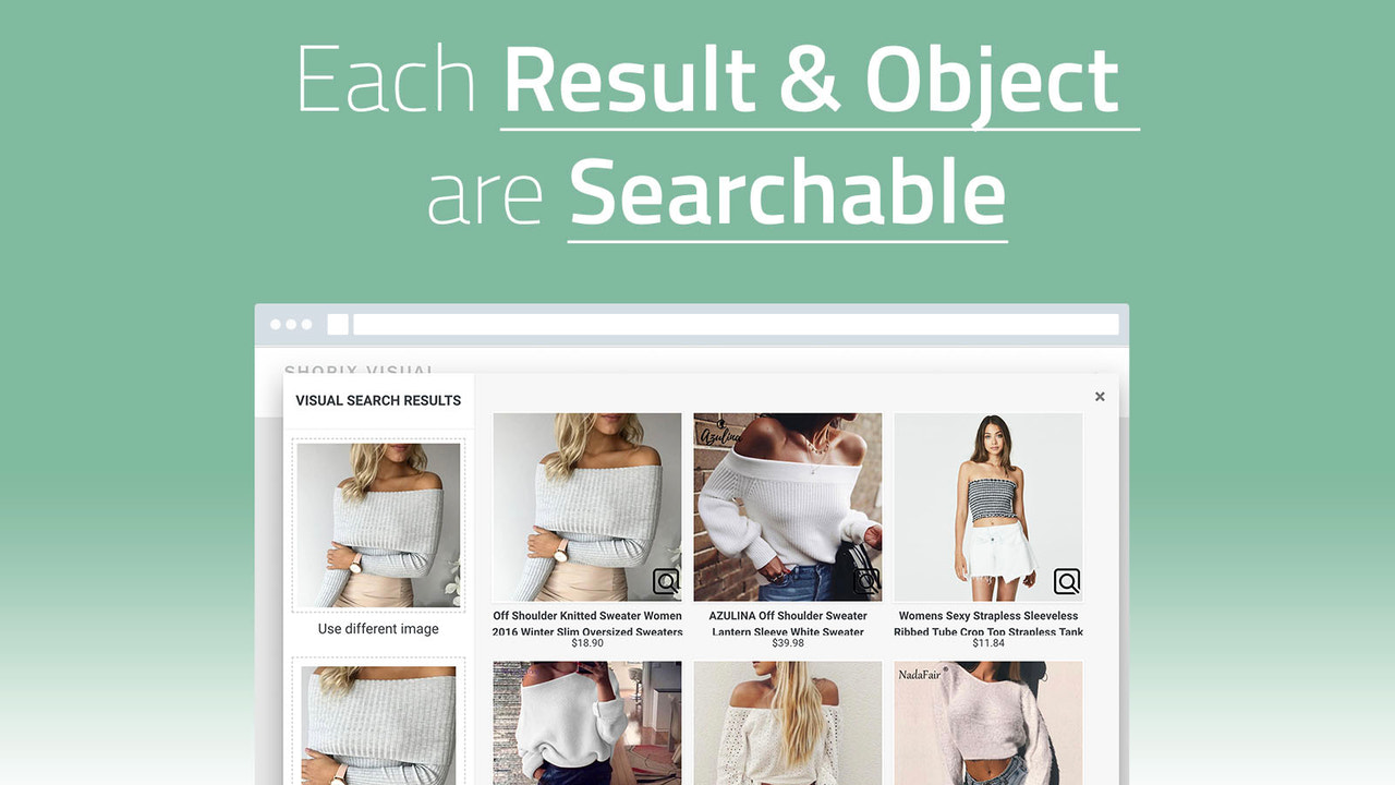 Visual Search resultater med søgbare resultatobjekter & objekter