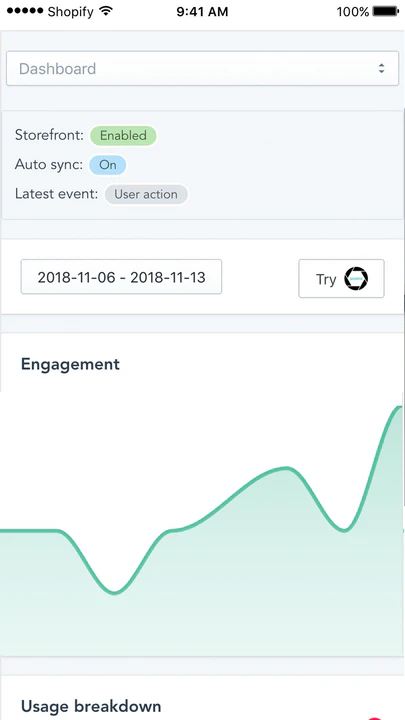 Tableau de bord de l'application avec analytique à tout moment, n'importe où