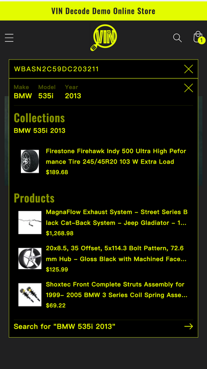 Enter VIN number to search for products and collections