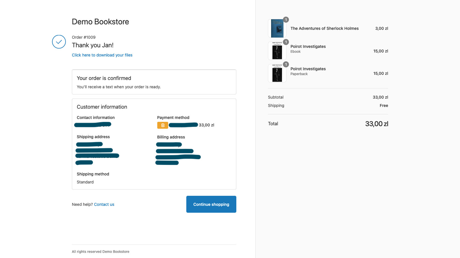 Ajoutez des liens de téléchargement à la page de détails de la commande