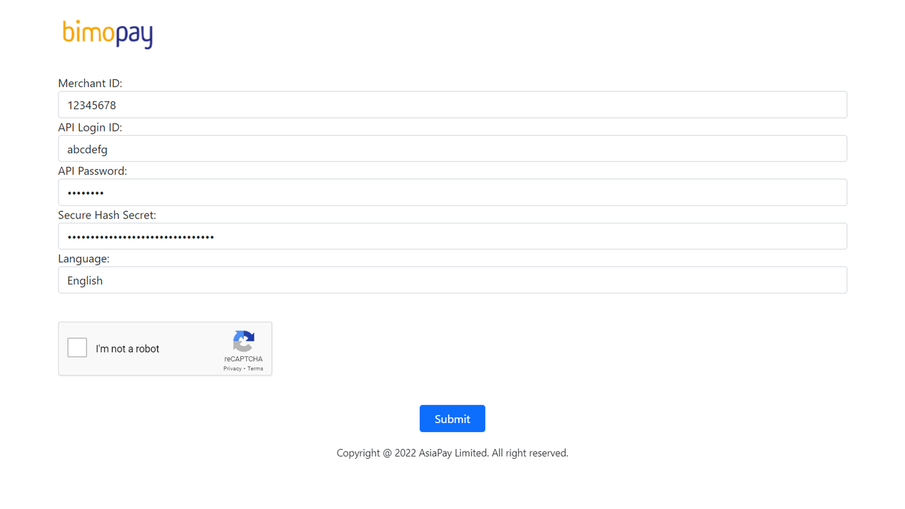 página de configuración