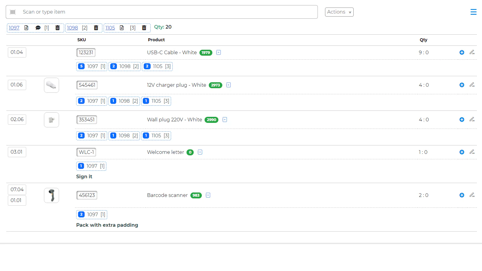 Batch picking, order check, packing, fulfillment report list