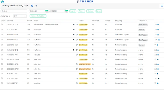 Dashboard Order Status Kontrol af scanning