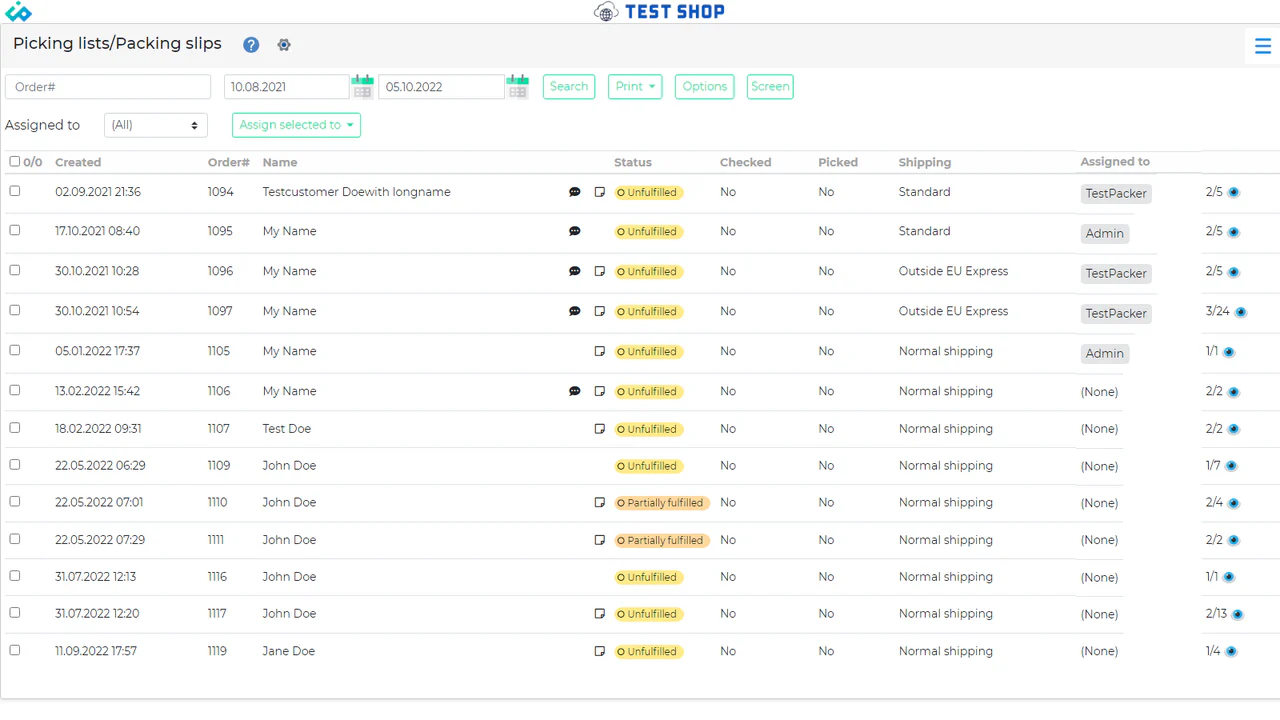 Dashboard Order Status Kontrol af scanning