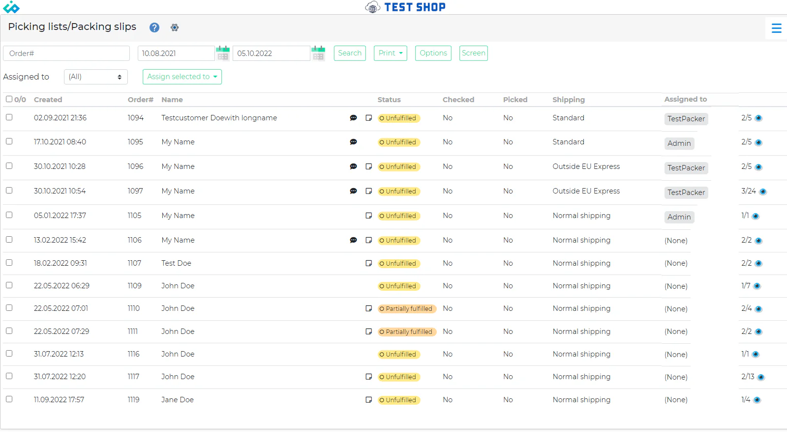 Dashboard Order Status Kontrol af scanning