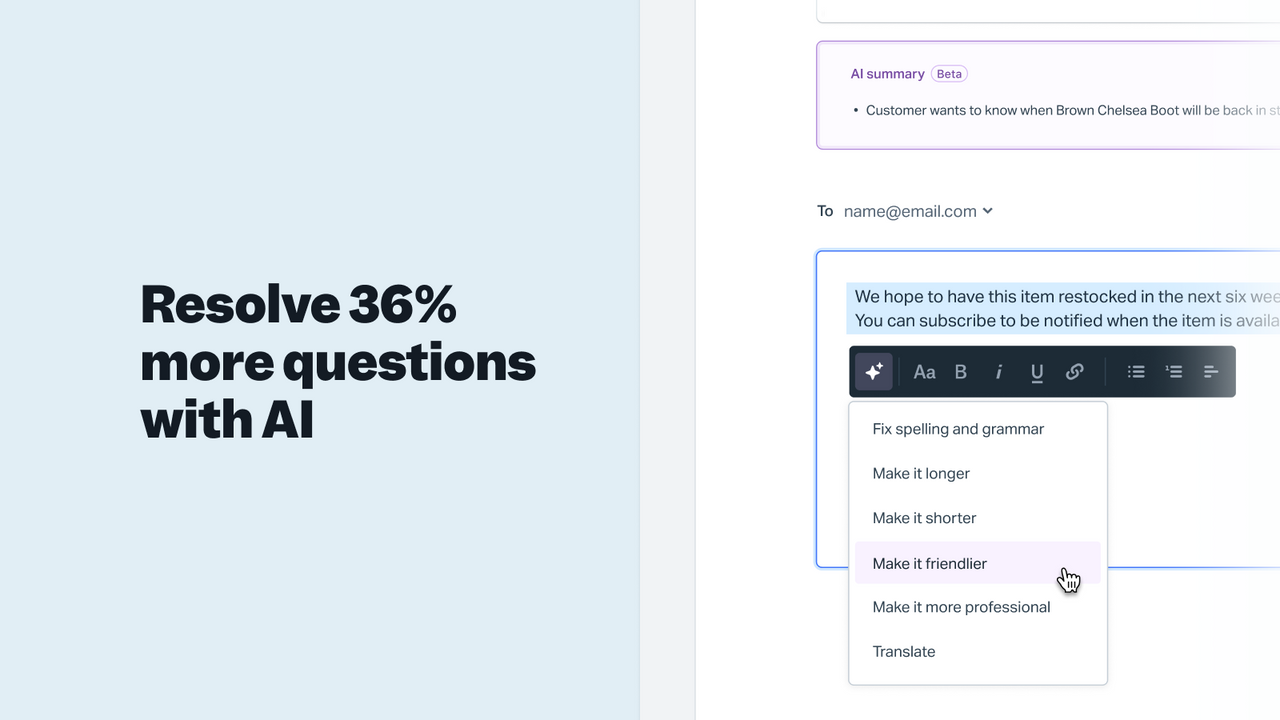 Resolva 36% mais perguntas com IA