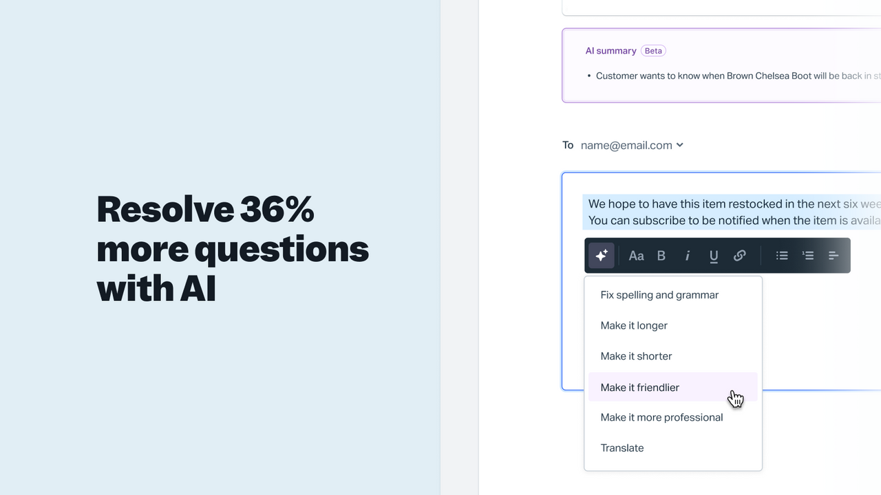 Résolvez 36% de questions en plus avec l'IA