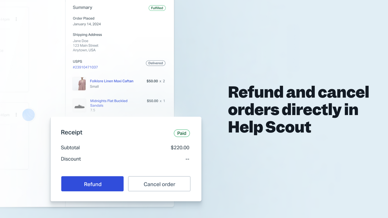 Refund and cancel orders directly in Help Scout