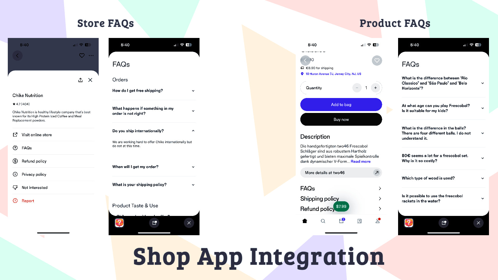 Boutique d'applications Shop & FAQ sur les produits